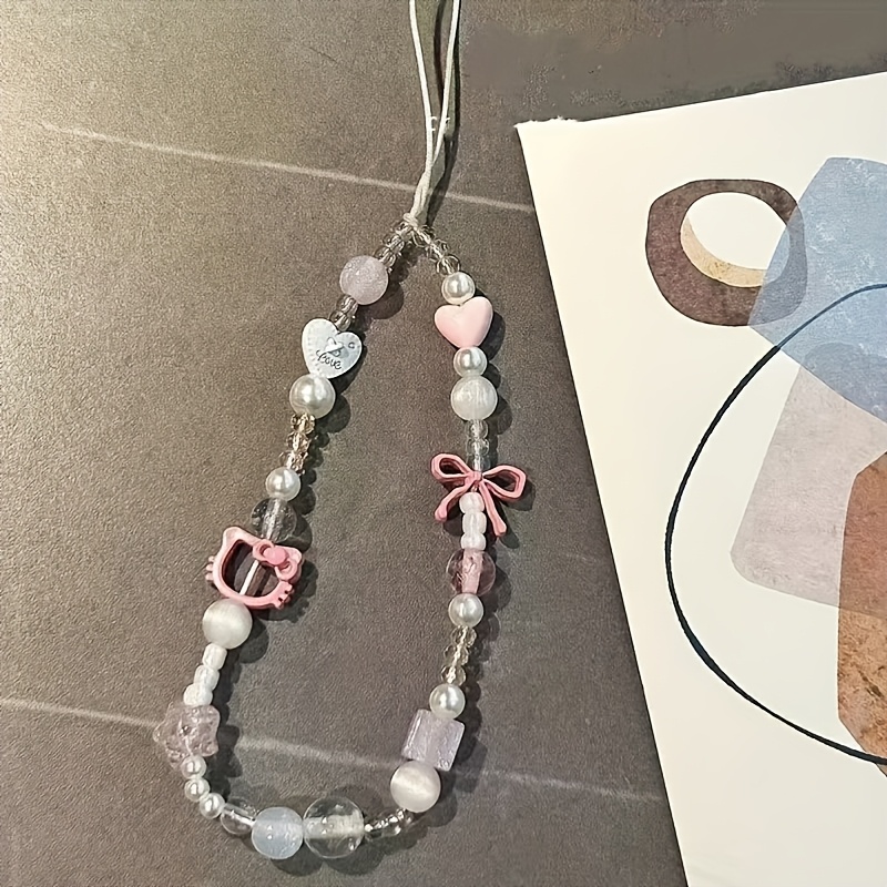 Hello Kitty Cartoon Phone Chain. Beaded Phone Charm, Phone Strap, Phone Pendant, Phone Additions, Bag Backpack Charm, Gift