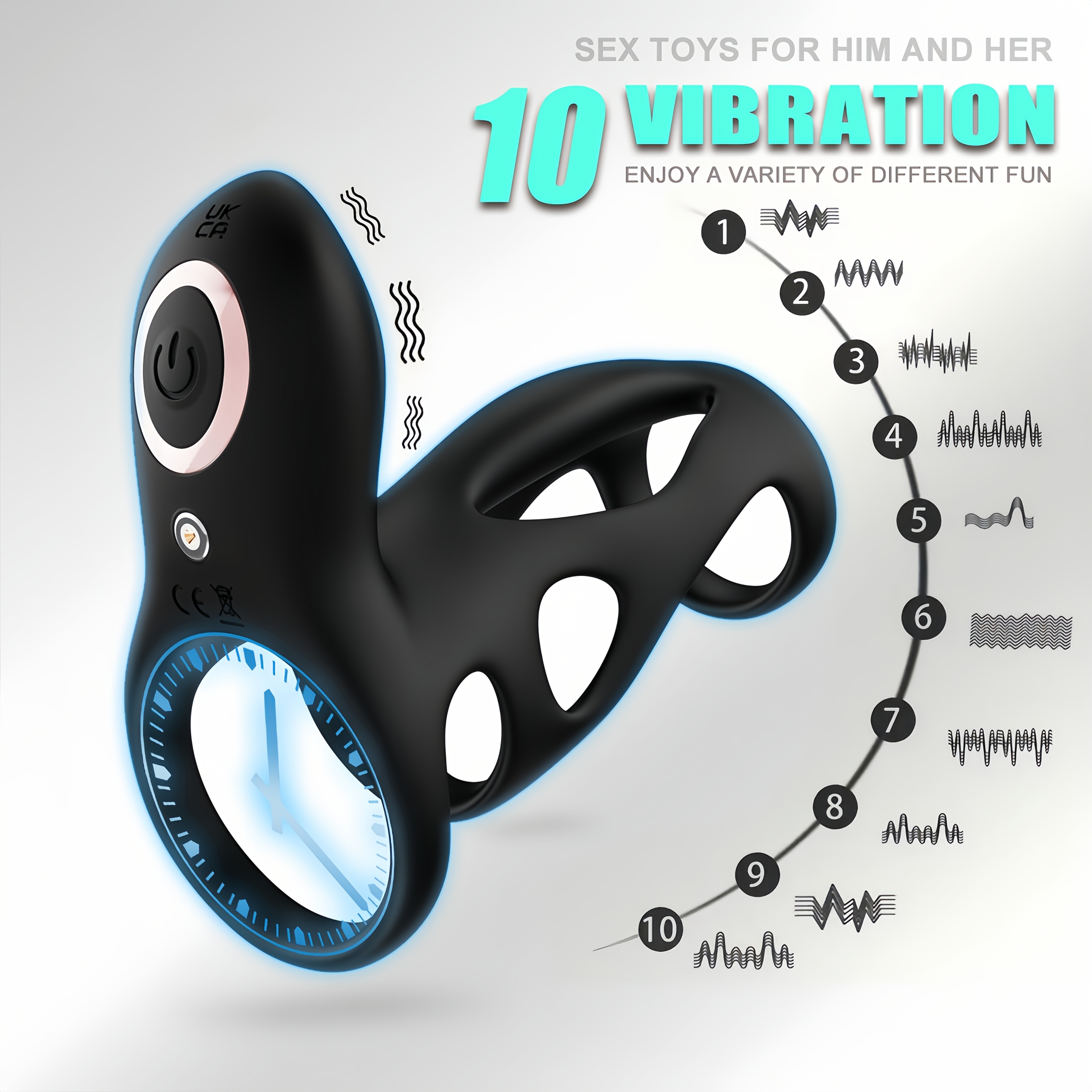 Male Cock Ring with 2 Motors and 10 Modes Vibrator