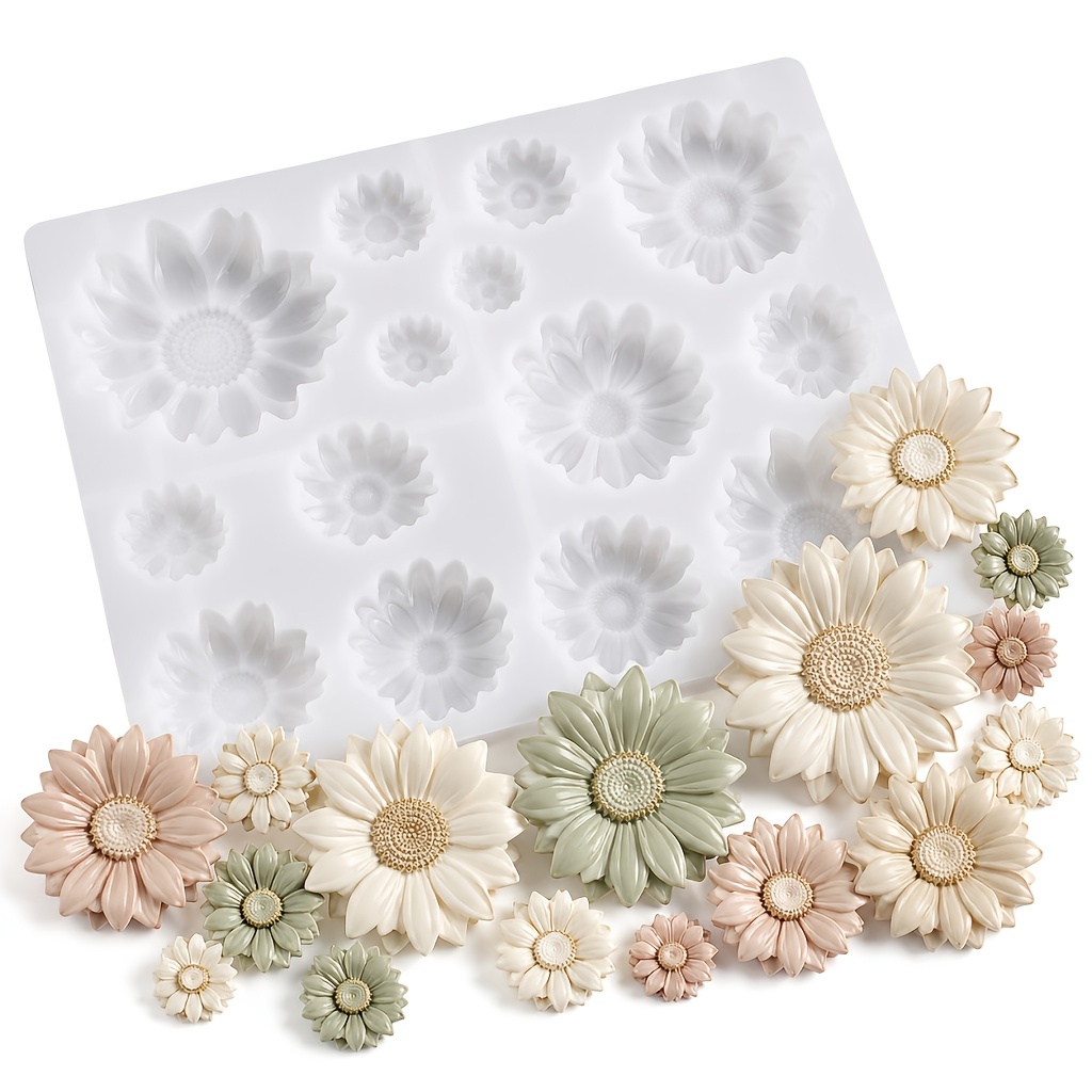 TEMU Flower Silicone Clay Mold For Plaster Crafts, 12-cavity Floral Resin Casting Mold For Home Decor, Candle Wax, Resin And Soap Making