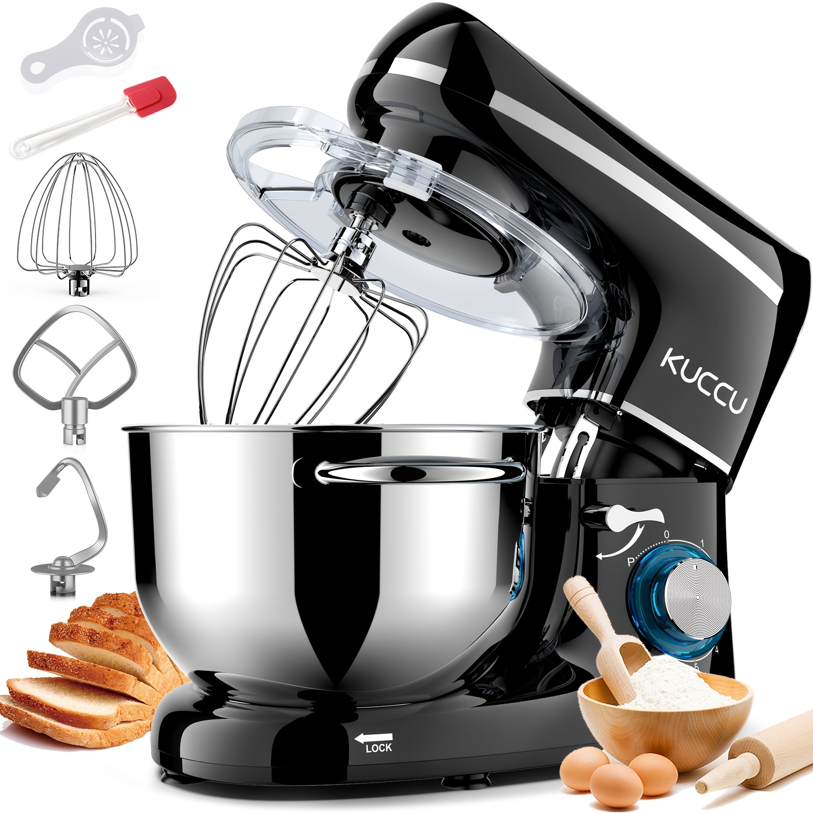 TEMU 600w Tilt-head Stand Mixer, 6+p Food Dough Mixer, Electric Kitchen Mixer With A 6.5qt Stainless Steel Bowl, Dough Hook, Whisk, Beater, And Egg