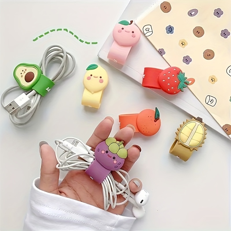 

3pcs Reusable Silicone Cable Ties - Adorable Cartoon Animal & Fruit Designs For Phone, Earphone & Usb Cord Management, Twist Tie, , Storage