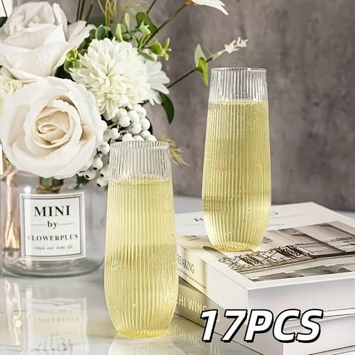 item picture 17pcs party cups striped tumblers water glasses clear fluted cups glasses whiskey glasses durable shatterproof flutes suitable for home elegant parties weddings birthdays bars friends