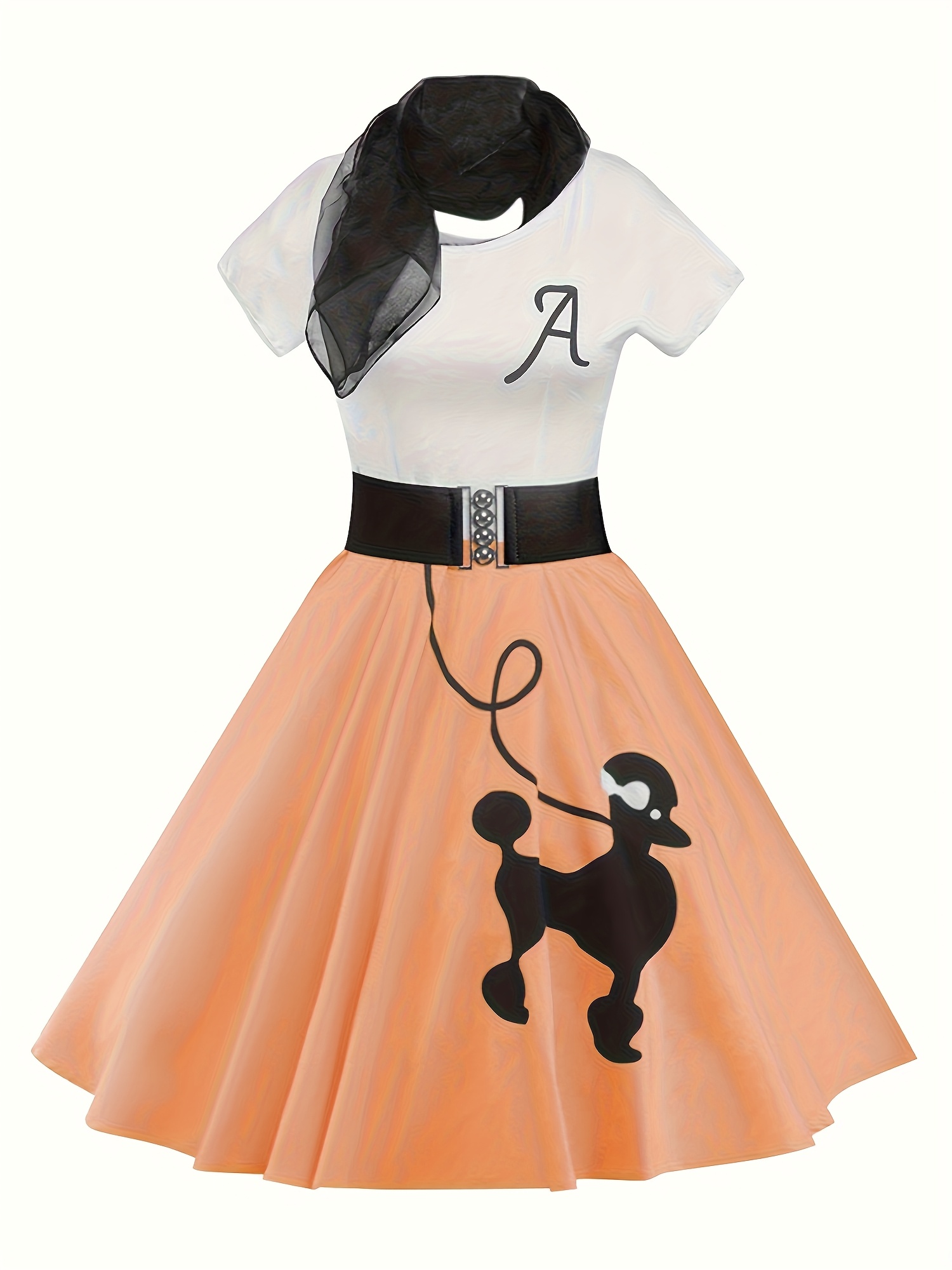 womens retro poodle print dress vintage high waist - Temu