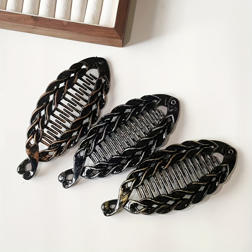 Image of 3pcs Elegant Twist Fish-shaped Hair Clips - Sturdy Banana Clips For Ponytails, Exquisite Design Suitable For All Hairstyles