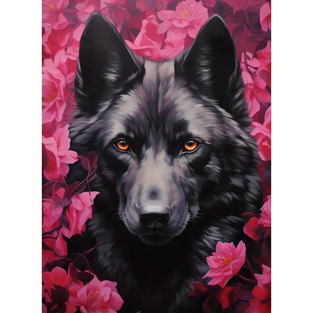 

Black Wolf In Flowers 5d Diamond Painting Kit, 11.8x15.7in, Full Drill Round Diamond Art, Diy Craft For Wall Decor & Gift