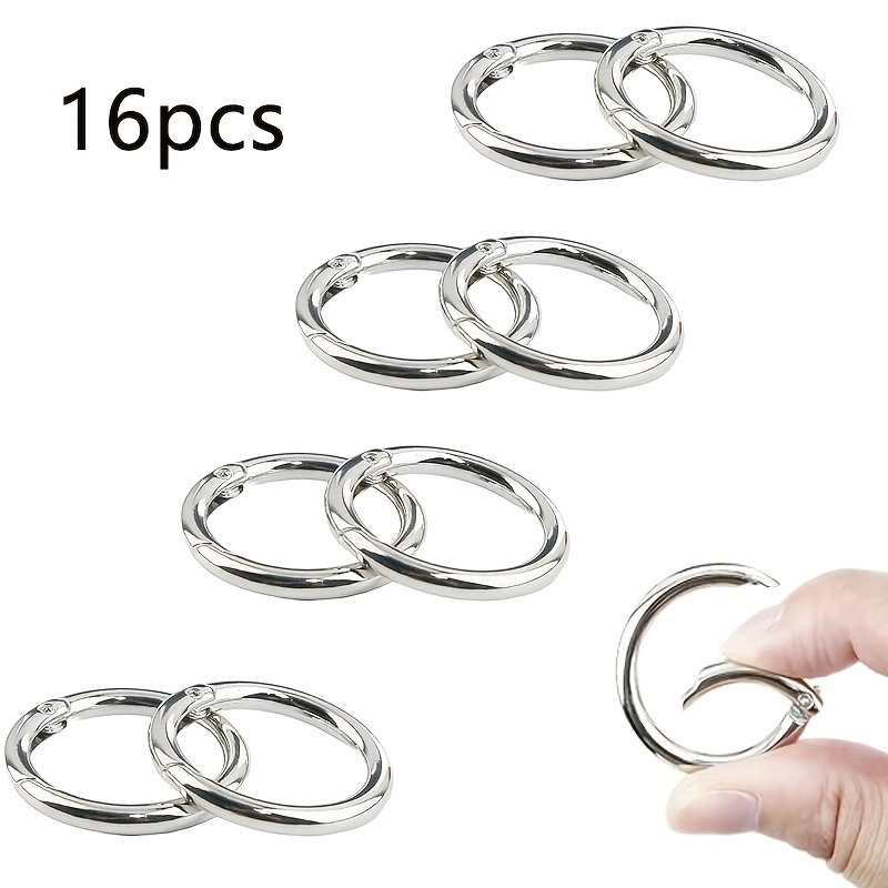 TEMU 16pcs Of 1.26-inch (32mm) Spring-loaded O-rings, Metal Keychain Rings, And Round Clamps, Suitable For Replacing Wallet Rings, Keychain Rings,