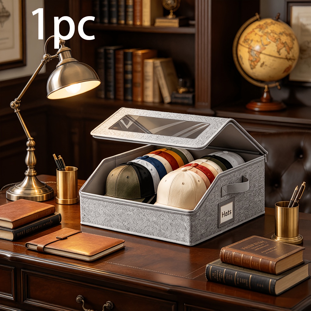 TEMU 1pc, Double-row Hat Storage Box, A Baseball Storage Box With A Window, Suitable For Storing Other Small Items. The Items For Home Use.