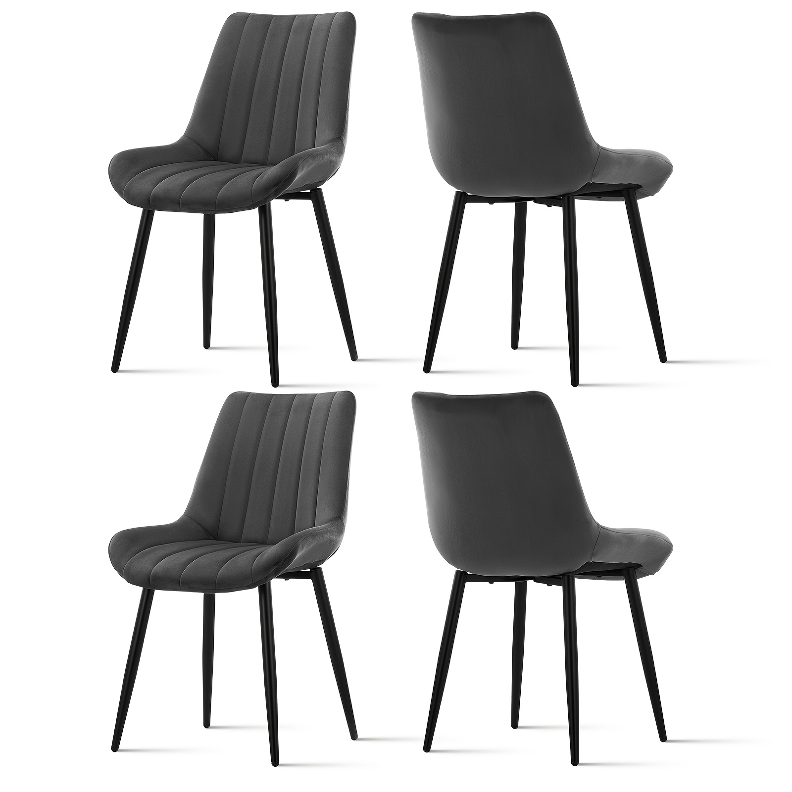 TEMU Lot de 4 chaises de salle à manger avec assise rembourrée en velours, pieds en métal robustes, haut, pour cuisine, salon, coin salon, réception