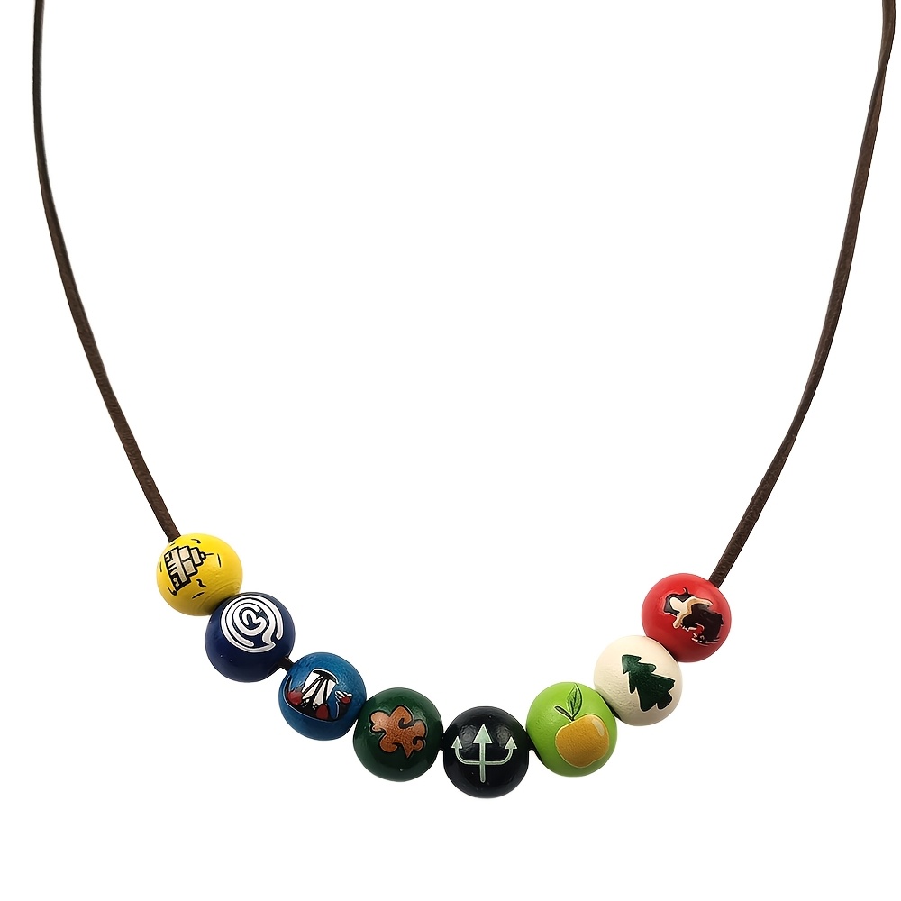 TEMU Necklace Suitable For Pjo Fans Gift, Camp Half-blood Chb Pendant With Wood Beads & Greek Mythology Beaded Chain Jewelry For Daily Wear, Music