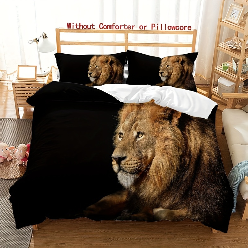 3 teiliges bettbezug set löwenmotiv bettwäscheset schwarzem
