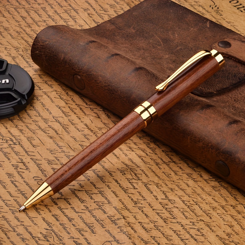 1 High-end Sandalwood Ballpoint Pen, Twist To Extend The Tip, Black Ink, Smooth Writing, Suitable For Daily Writing, Office, Business Signing, Used As Gifts And Prizes