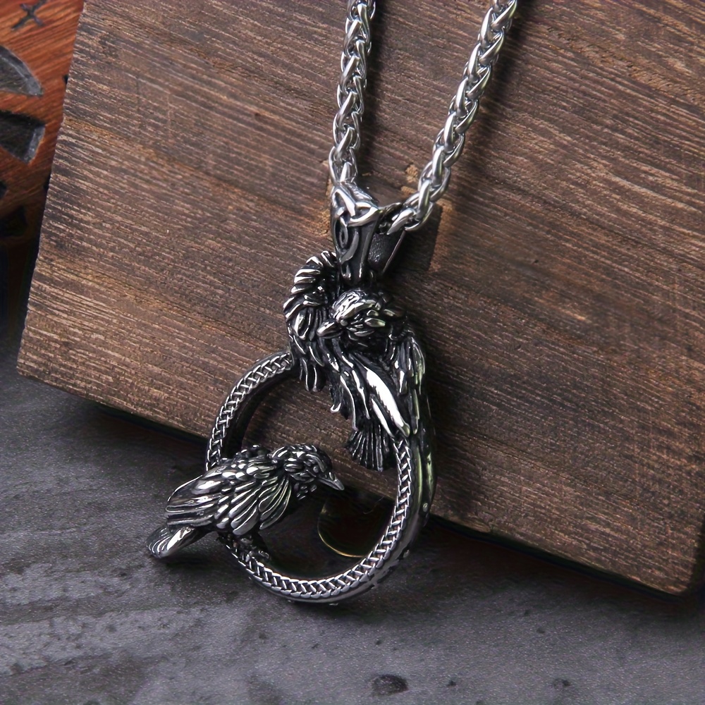 Vintage Men's Necklace, Crow Pendant, Jewelry Gift