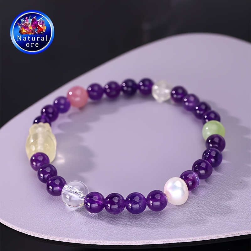 Gemstone Bracelet in Gift Box - Purple Stone Stretch Cord Bracelet