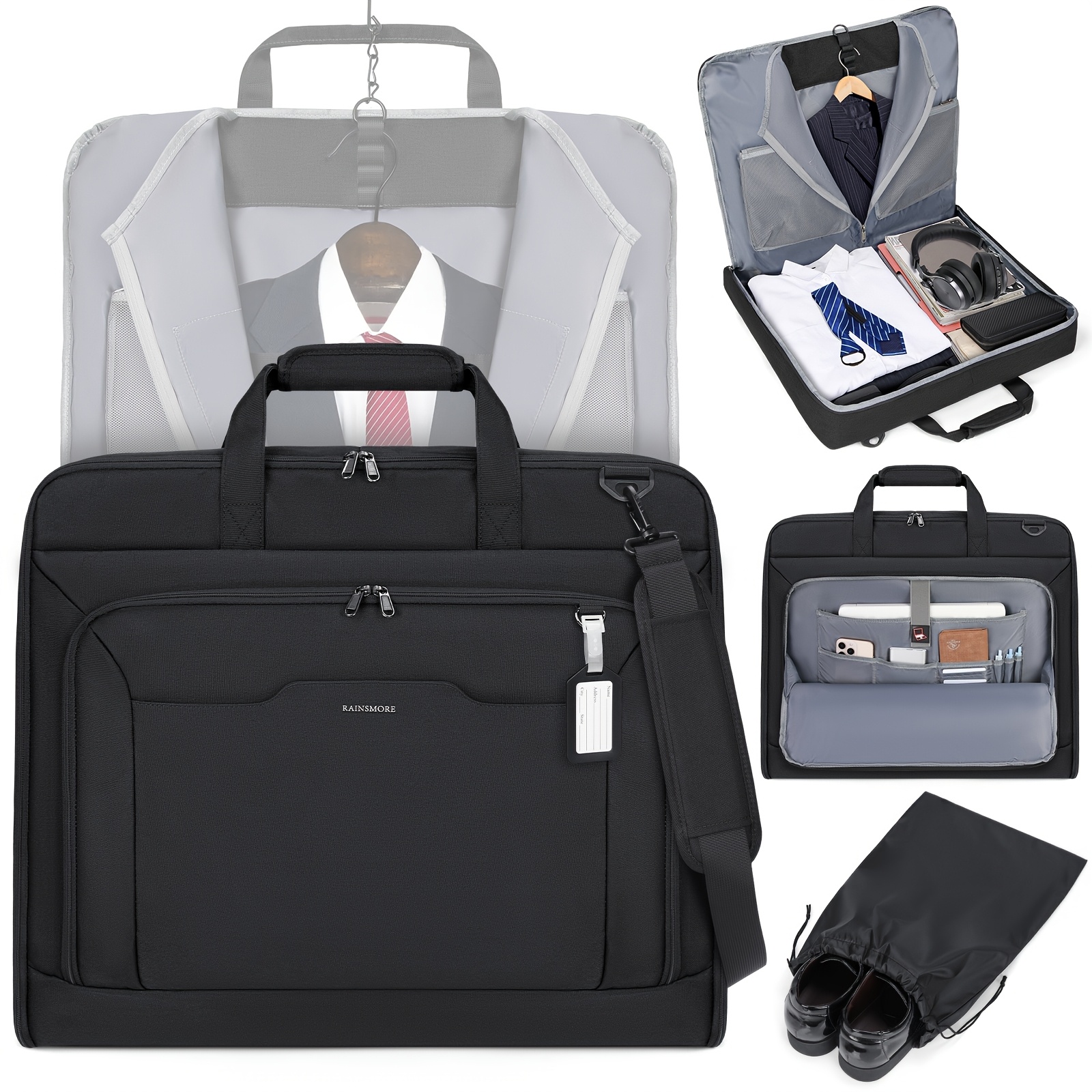 Sac Costume Pliable, 50L Sac de Costume Homme avec Compartiment à Chaussures, 2en1 Housse de Costume Voyage pour Vêtement/Costume, Sac de voyage Convertible pour Voyages d'affaires, Sac Costume Voyage