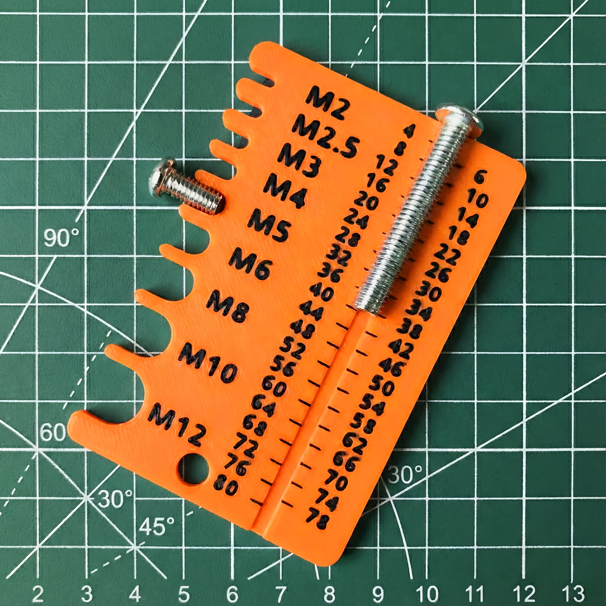 Image of Metric Screw Measuring Tool And Size Gauge M2 To M12 Diameter And 4mm To 80mm Length 2in 1 Measurement Tool Portable Orange White Red