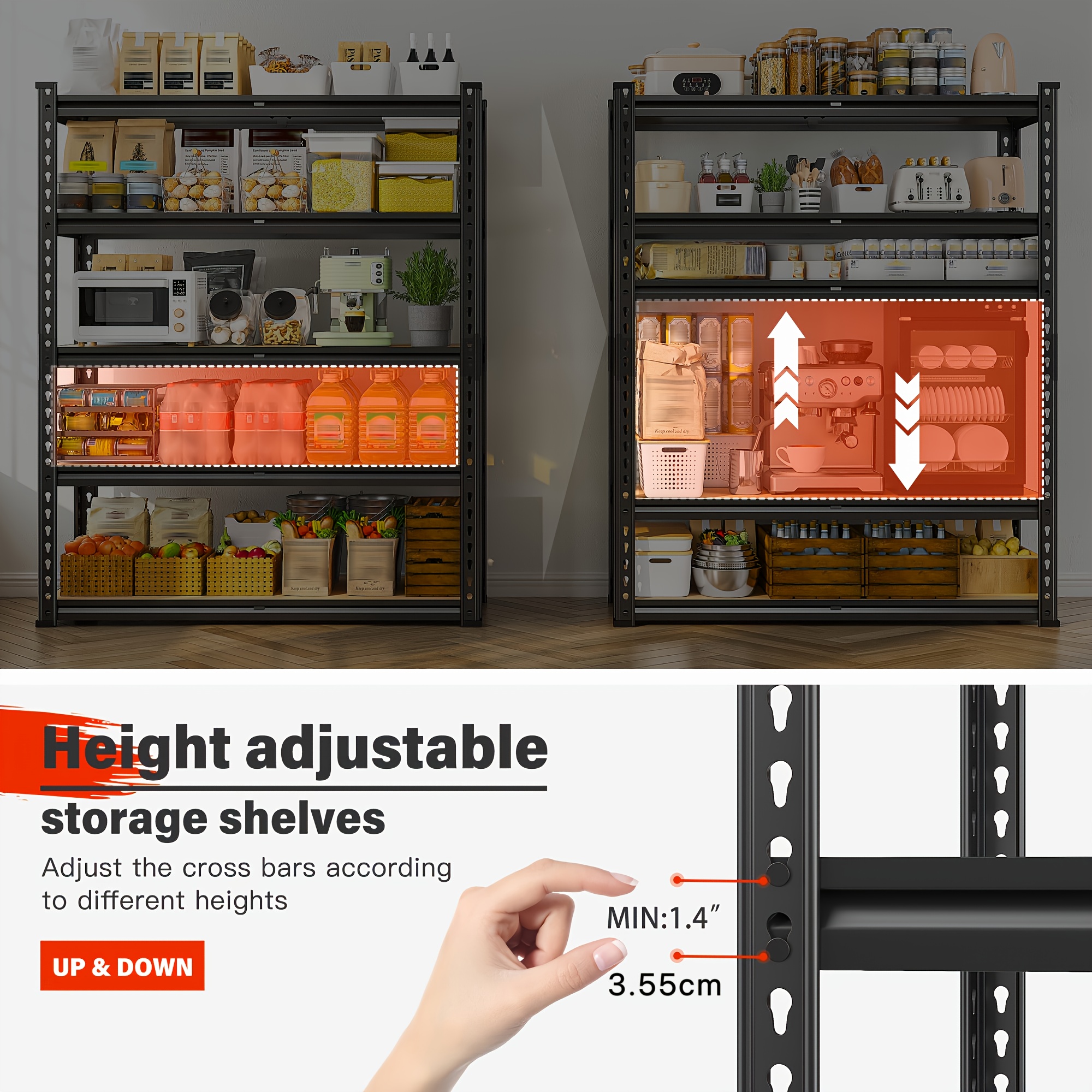 72" Metal Garage Shelving Unit with 5 Adjustable Tiers, 2000 lbs Capacity, Floor-Mounted Utility Rack for Workshop, Kitchen, Warehouse, and
