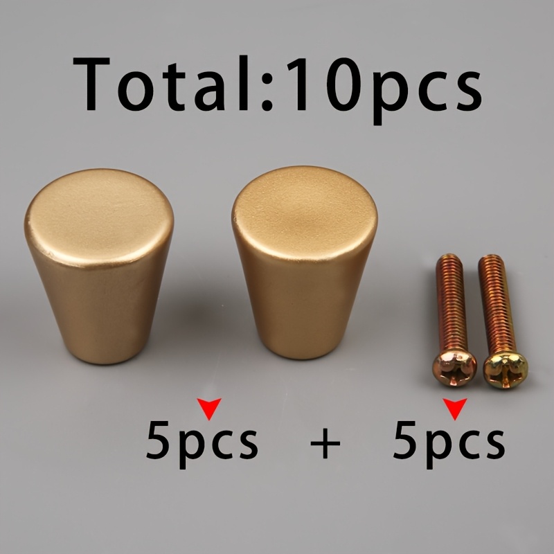 TEMU 5pcs Golden Cone-shaped Handles And 5pcs 4x22mm Handle Screws Total 10pcs Round Knobs, Cabinet Wardrobe Drawer Door Furniture Hardware Handles