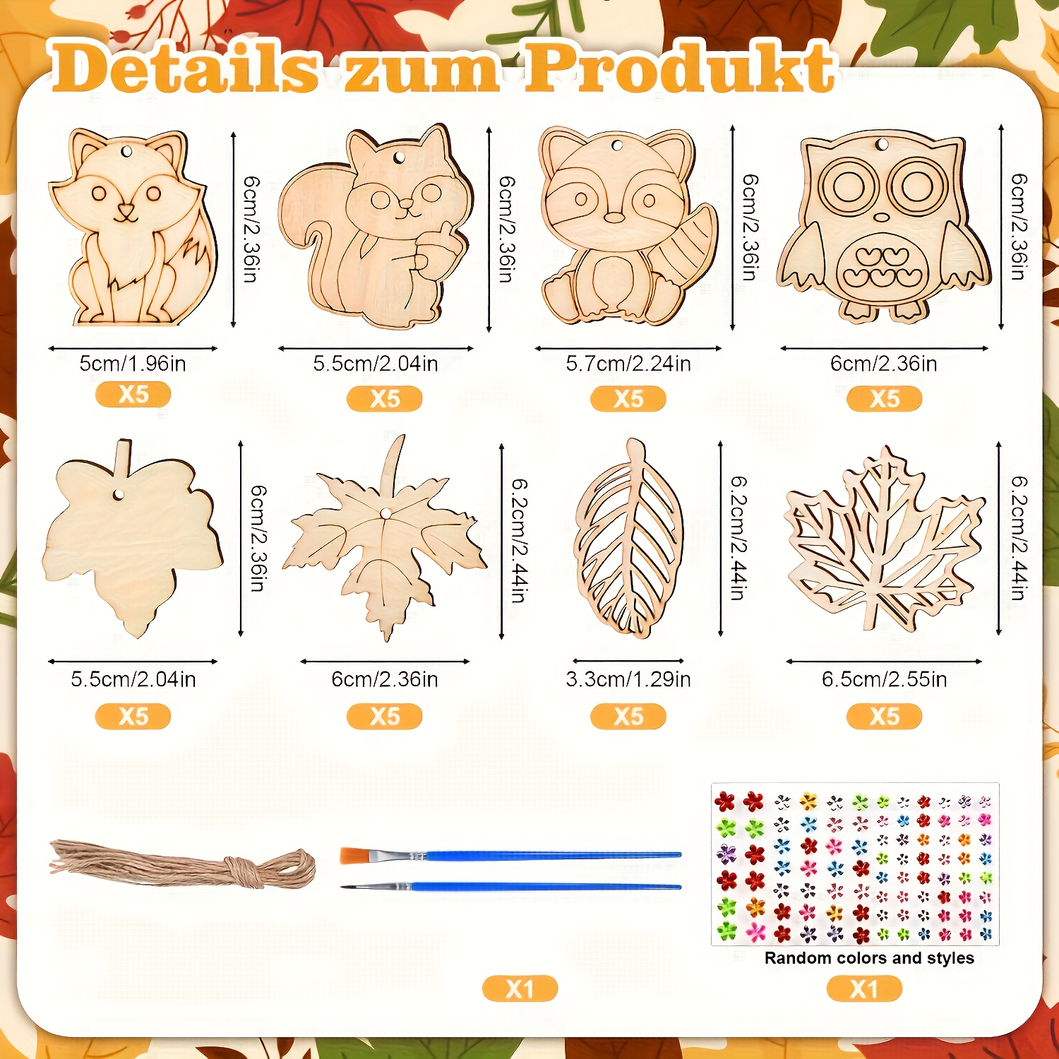 Image of 1 Set Animals Autumn Craft Kit, Wooden Autumn Craft Set, Includes 4 Kinds Of Decorations And Animal Decorations, Wooden Window Decorations, Holiday Ornaments, Hanging Decorations