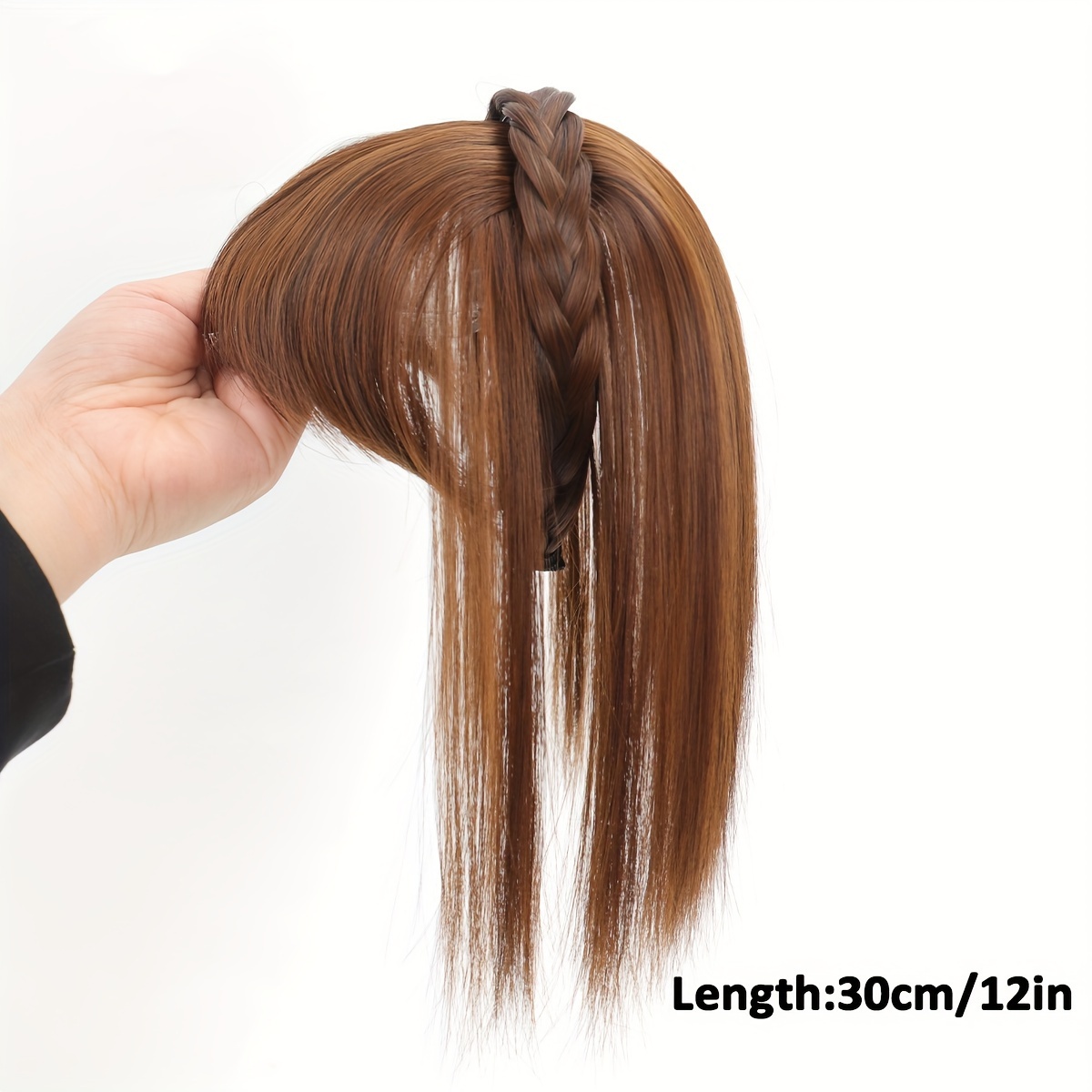 chic braided headband with clip in hair topper bangs natural look synthetic straight hair extensions for   for casual attire hair accessories details 3