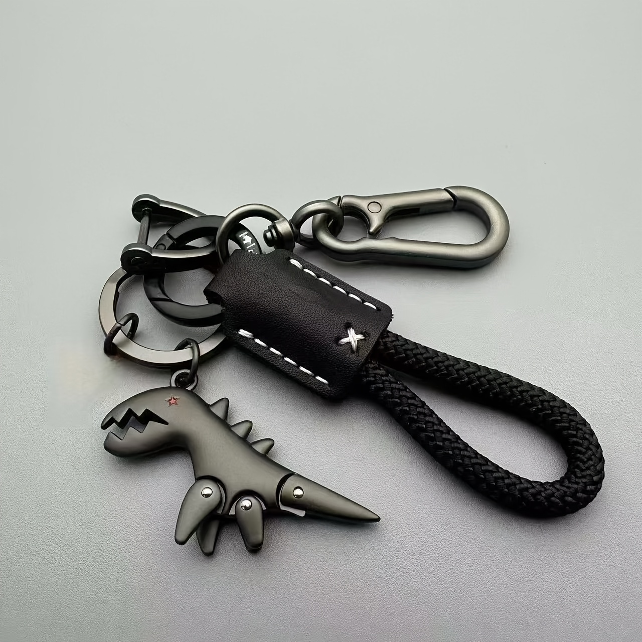 Image of 1pc Creative Dinosaur Keychain For Women Men, Braided Rope Pendant Key Ring Car Keys Additions, Leather Cord School Bag Purse Charm Couple Gift