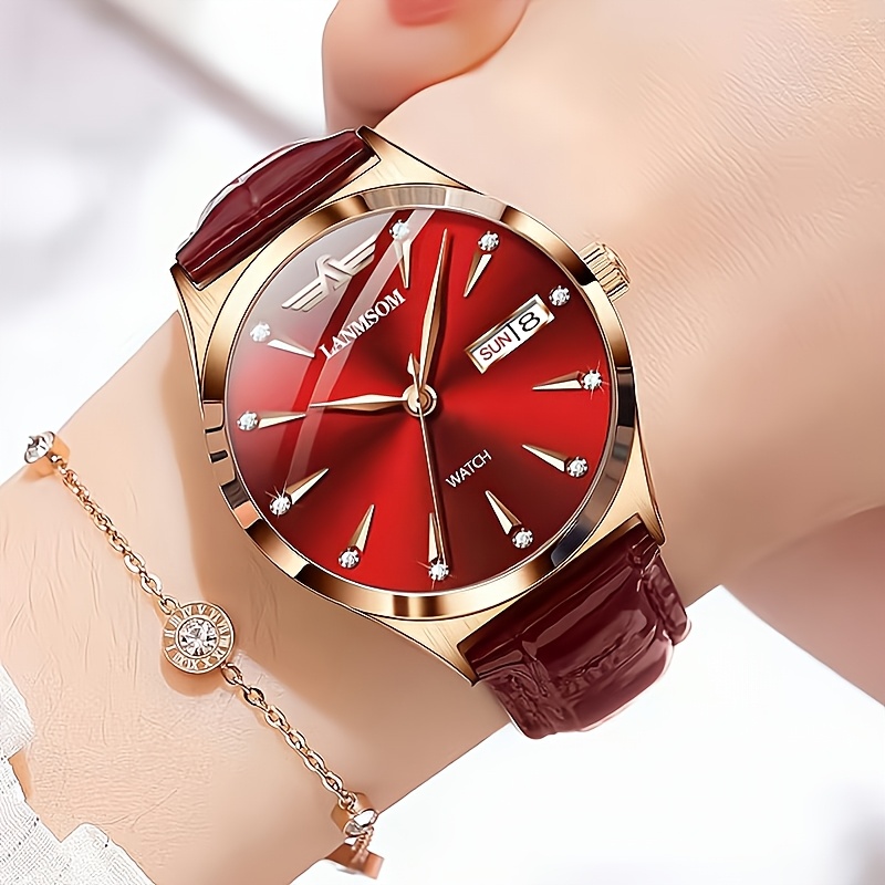 1 Nieuwe Stijlvolle en Casual PU-leren Trendy, Elegante, Verfijnde, Simpele en Veelzijdige Zakelijke Dameshorloge met Quartz. Toont Weekdag, Datum en is een Ideale Cadeaukeuze voor Verjaardagen, Feestdagen, Jubilea, of als Cadeau voor Jezelf, Familie, Geliefden of Vrienden