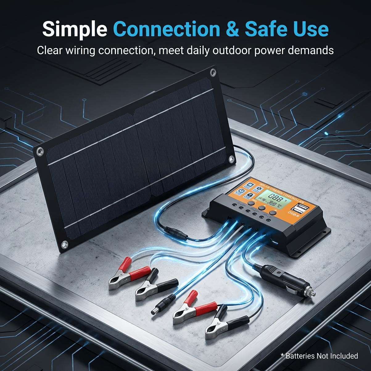 Kit de Panel Solar, con Controlador de Carga Solar y Cable de Extensión | Viene con Clip para Batería | Adaptador para Barco/Motocicleta/RV/Luces de Exterior/Cámara/Generador Solar | Fuente de Alimentación Unificada para Escenarios Off-Grid
