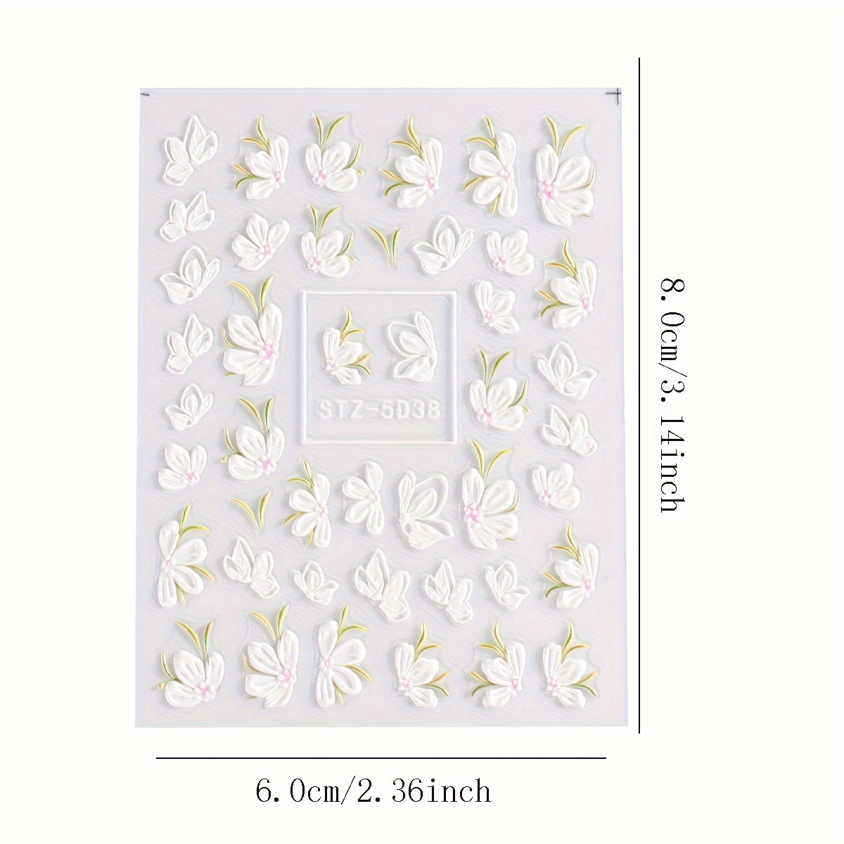 Image of 5d Embossed Rose, Camellia, Butterfly And Green Leaves Nail Stickers - Self-adhesive Plastic Floral Decals For Nail Art, Single Use Matte Finish Embroidered Plant Theme Nail Embellishments