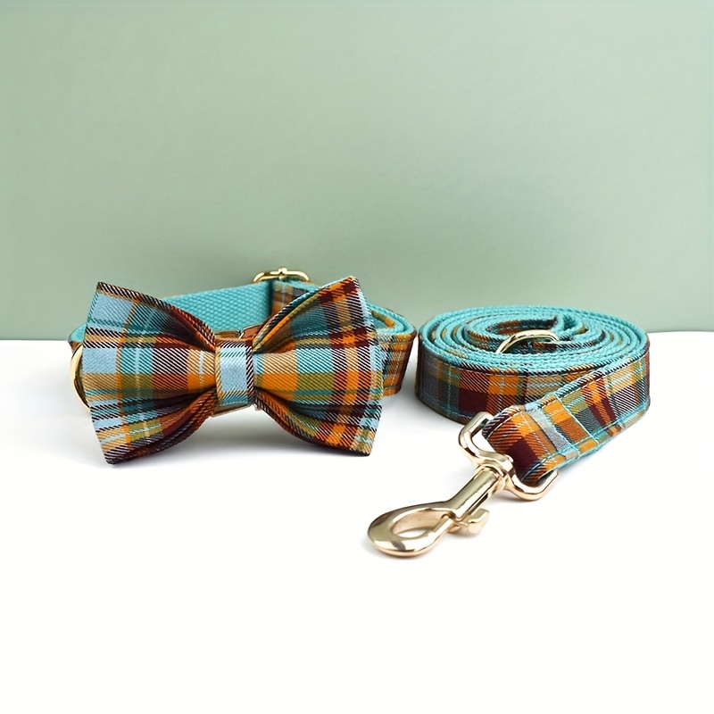 Personalized Plaid Dog Collar with Matching Leash, Custom Engraved