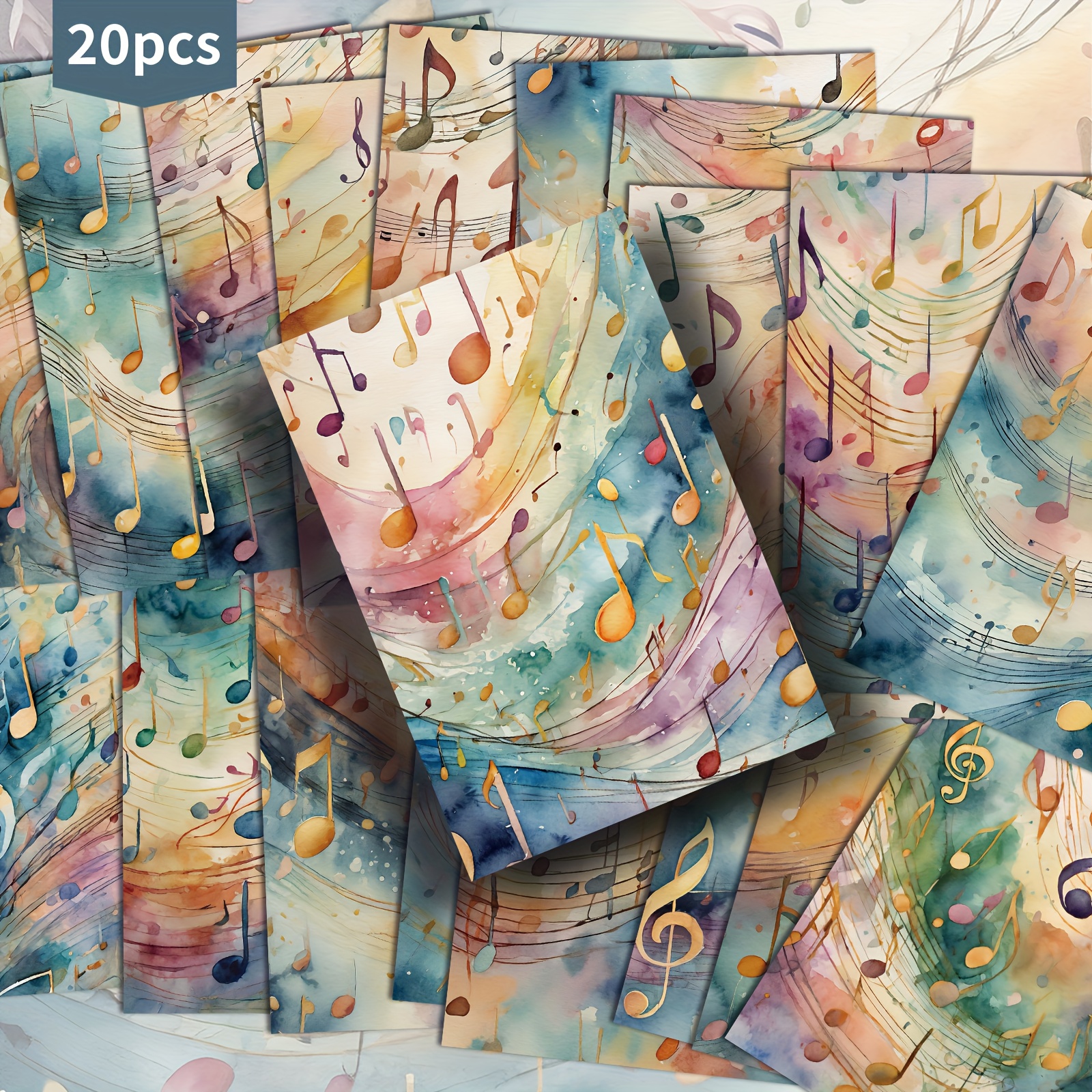 TEMU 20 Pack Musical Notes Watercolor Decorative Paper Postcards - 4x6 Inches Vintage Junk Journal Paper, Classic Pinup Illustrations, Collectible