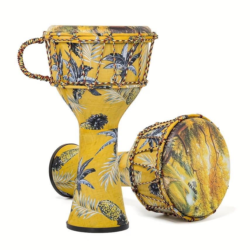 Keland African Drum - Lightweight Hand Drum with Vibrant Yellow & Design, Tuning-Free Modern Material, Excellent Bass, Midrange & Treble, Perfect for Rhythm Practice