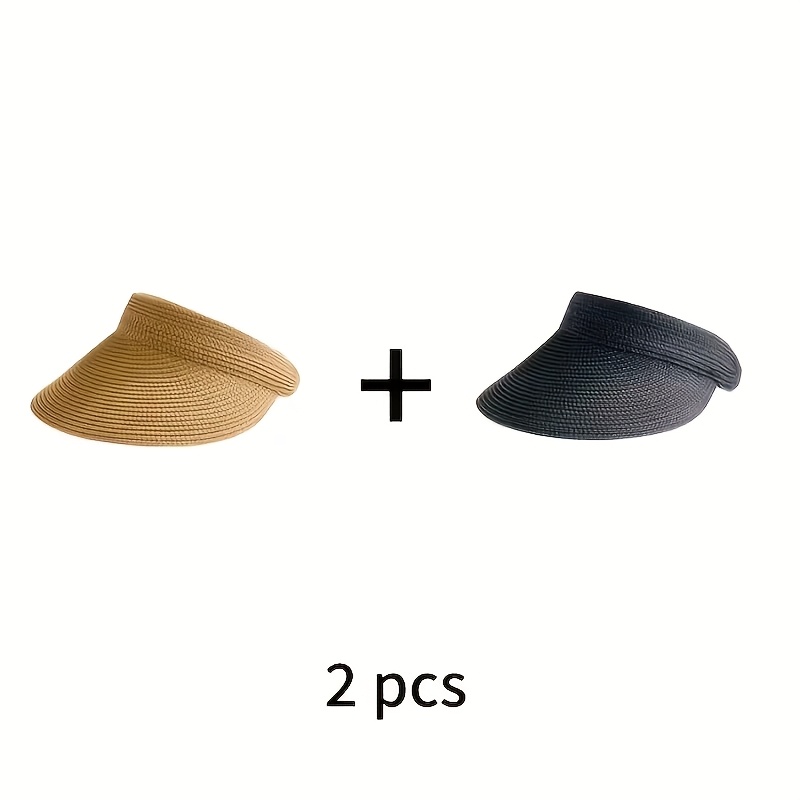 TEMU 2pcs | Women's Sun Hat, Foldable, Large Brim, Open Top, For Beach And Outdoor Use | Lightweight, Plaited Straw, Hand Washable