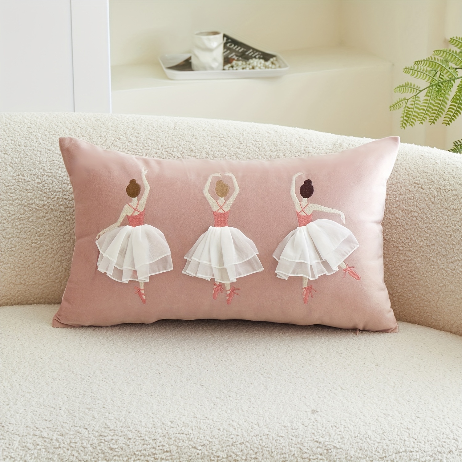 Image of 1pc, Velet Pillowcase, Ballet Girl With Tulle Skirt Decoration Throw Pillow Cover, Single Side Embroidery, Suitable For Sofa, Living Room, Bedroom Home Decoration, No Pillow Core