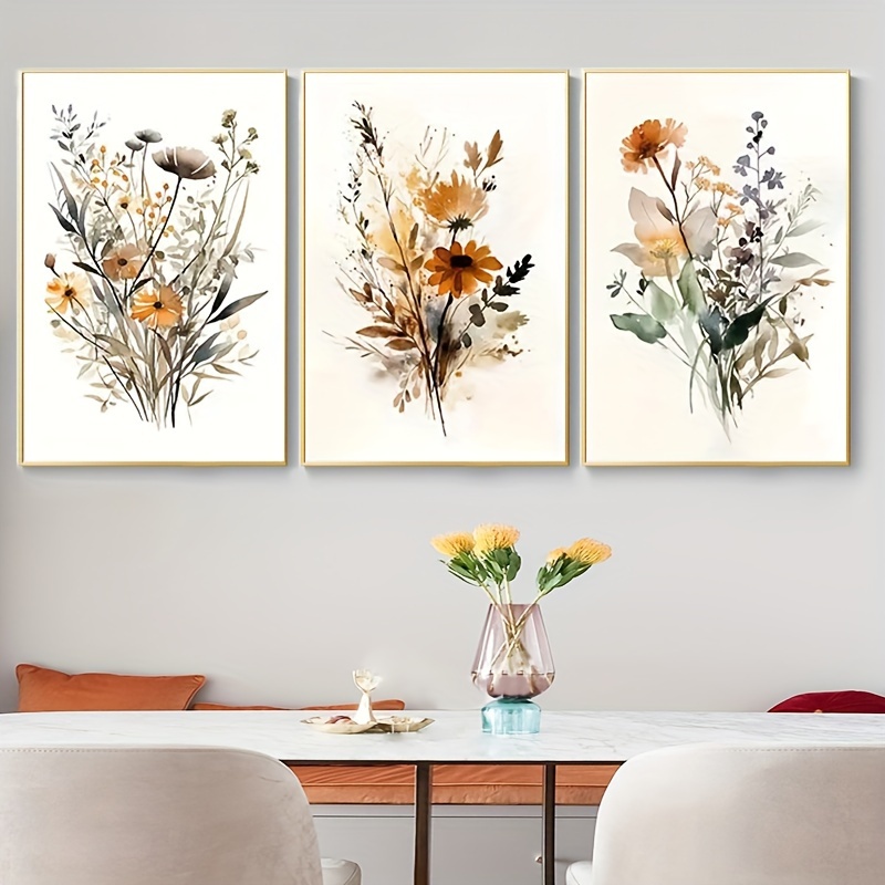 

Botanical Prints Colourful Wildflower Canvas Pictures Leaf Floral Wall Minimalist Artwork For Living Room Bedroom Bathroom Decorations (, 3pcs)