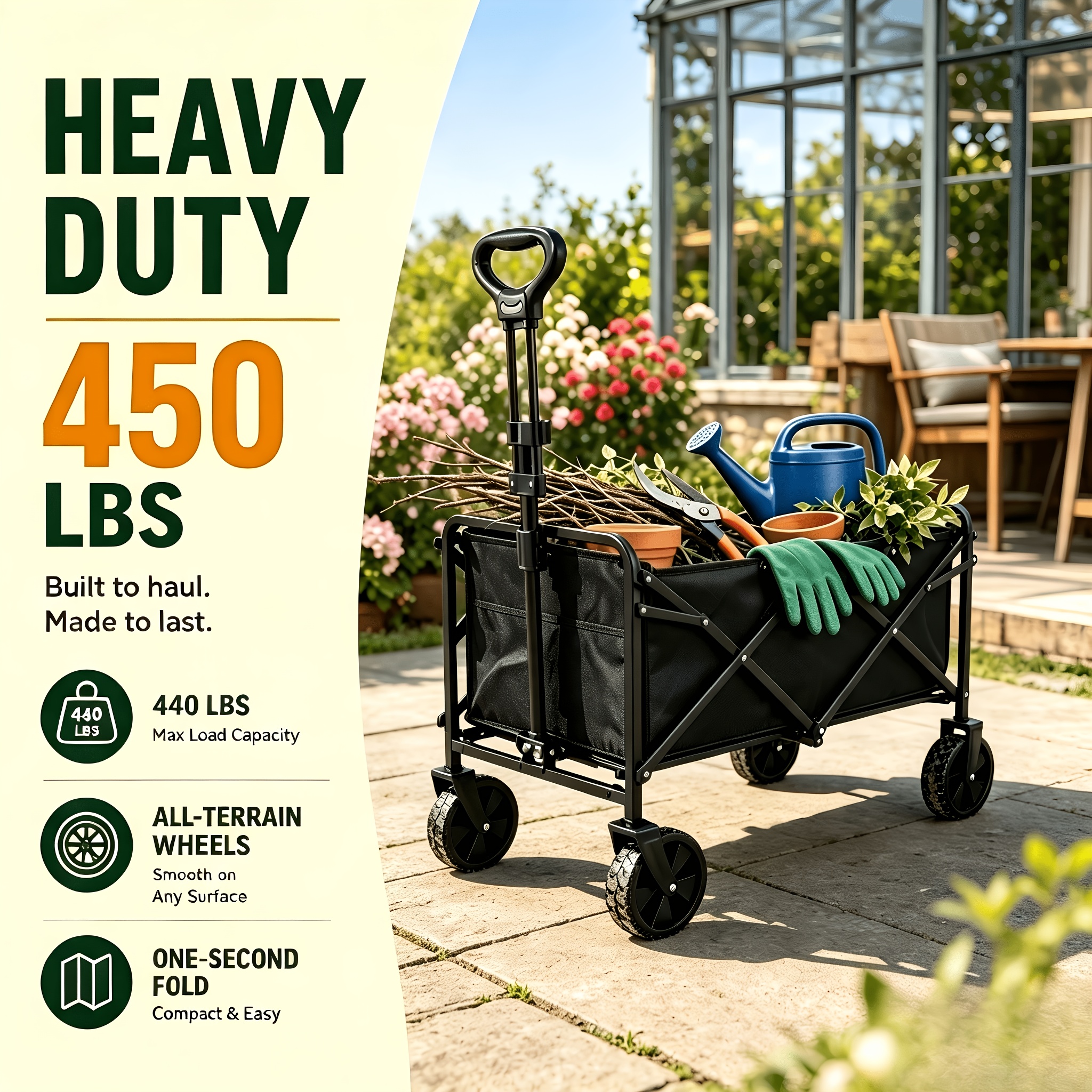 TEMU Large Capacity 550/450/220 Lb Heavy-duty Foldable Multifunctional Handcart, -terrain Swivel Wheels, Outdoor Foldable Cart - Capacity, Camping