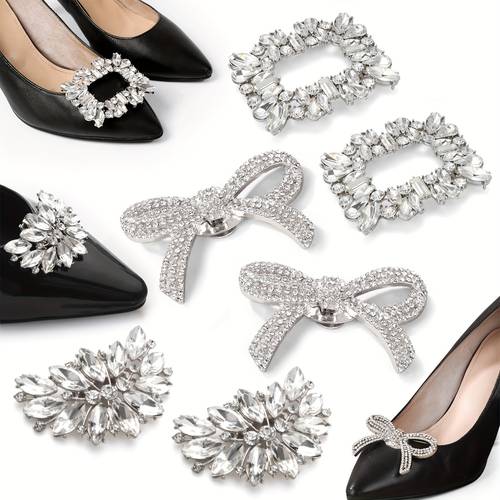 6pcs shoe clips compatible for wedding pointed high heels ballet flats slats sparkling detachable hardware shoe accessories with precise cutout design no sew application for dance special occasions