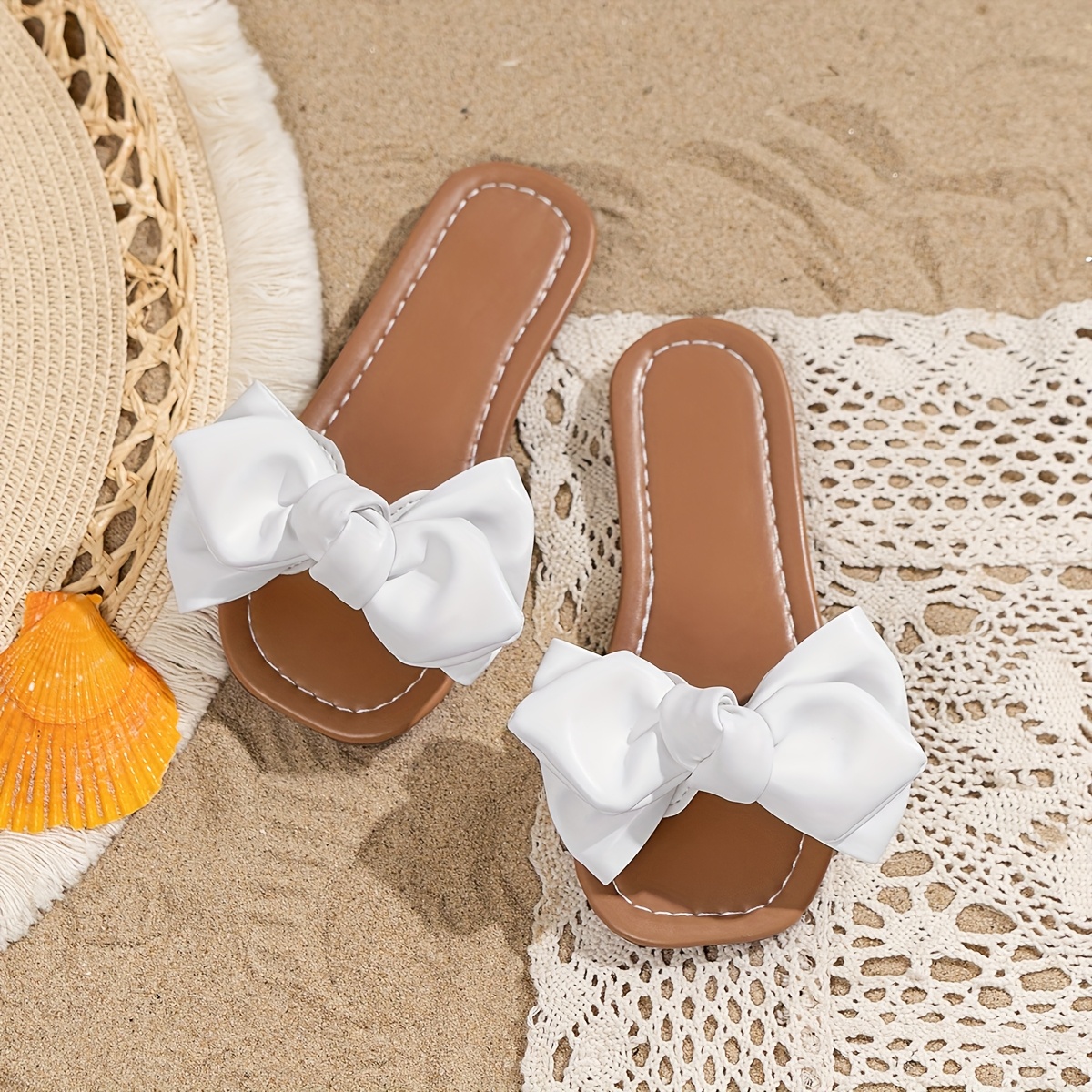 1 pair easy bow fashion elegant outdoor beach flat anti slip girls slides