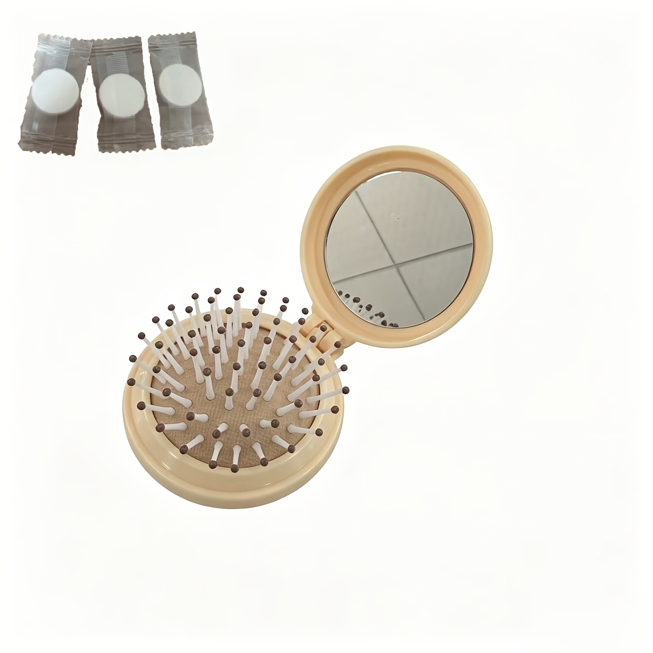 TEMU 1 da viaggio con specchio - Pieghevole, design con massaggio del cuoio capelluto e cuscino d'aria, per asciugare i capelli e 3 asciugamani da