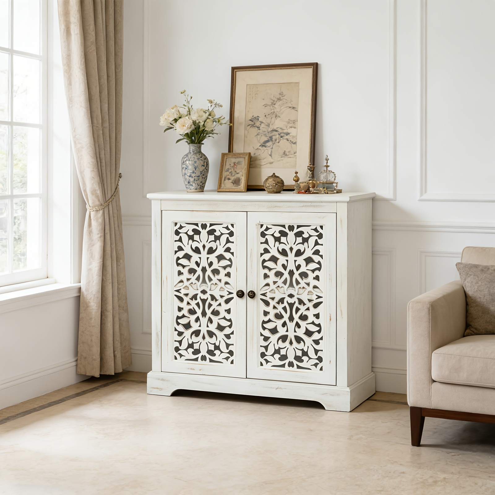A Double-Eagle Flower Door Sideboard, Suitable for The Kitchen, Dining Room, Living Room, And Hallway