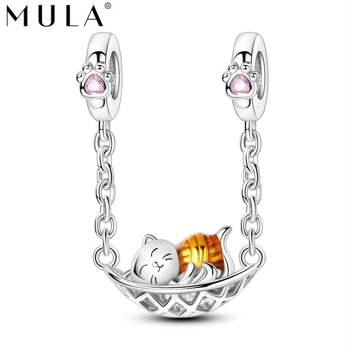 

Mula Cat Hammock Charm Set, 925 Silver-plated Copper, Cute Lazy Kitten Sleeping With Shiny Accents, Pack Of 1 - Animal-themed Jewelry Accessory For Chains & Bangles