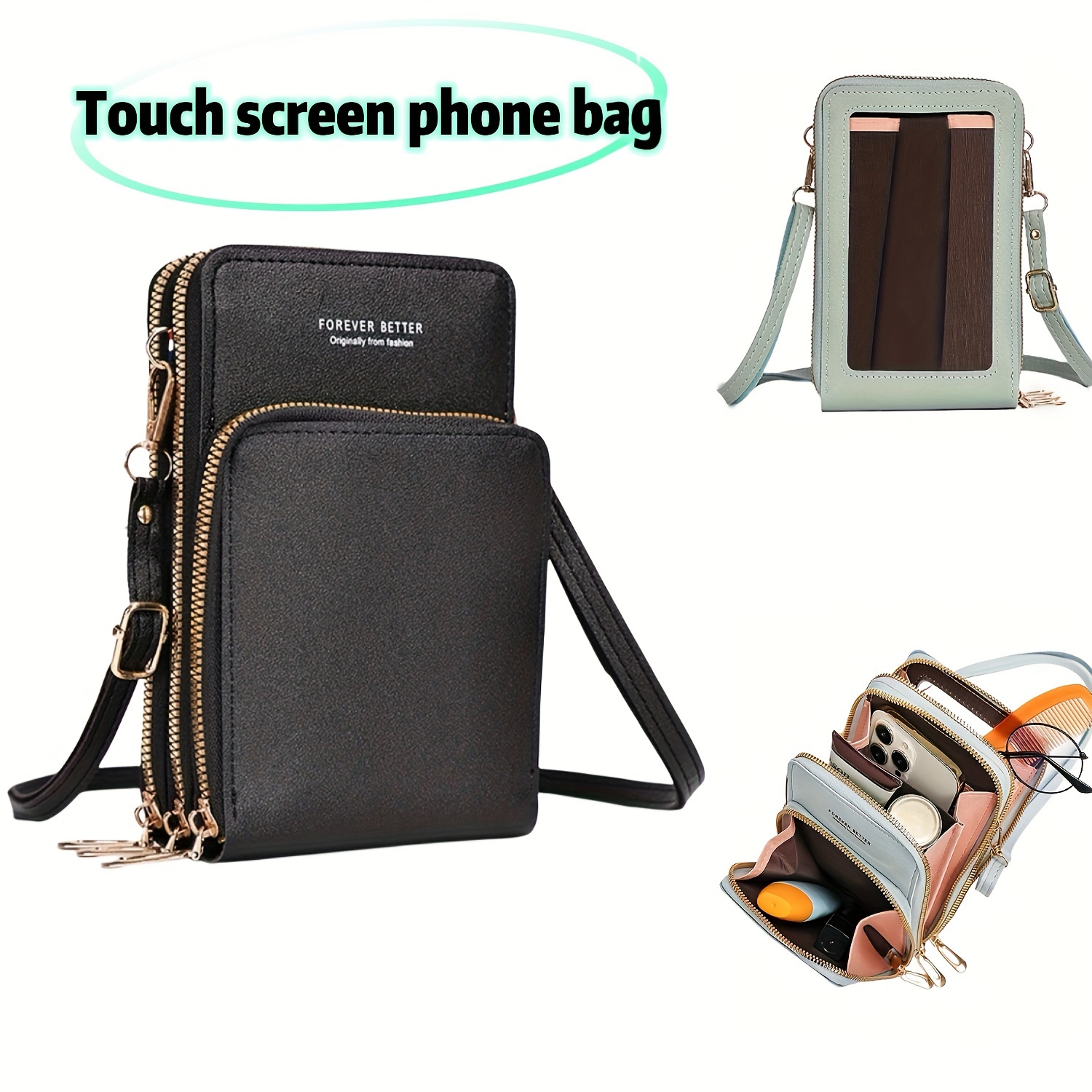 Multifunktionale Touchscreen-Handytasche, Anti-Diebstahl-Umhängetaschen aus  Leder für Damen, Messenger-Tasche, Kleine Handy-Umhängetasche mit  Touchscreen (Green) : : Fashion