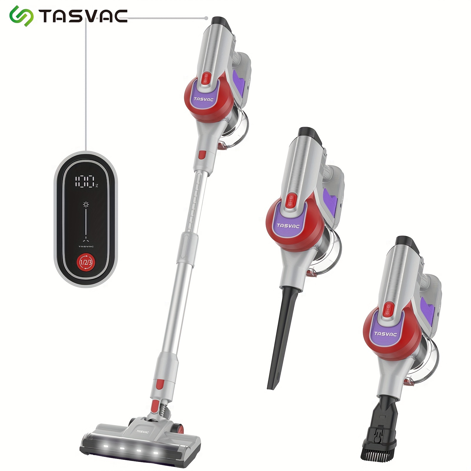 

Tasvac Cordless Vacuum Cleaner, 28kpa Stick Vacuum With Led Display, Up To 50min Runtime, 6-in-1 Lightweight Powerful Vacuum With Detachable Battery Self-standing For Hard Floor Carpet Pet Hair