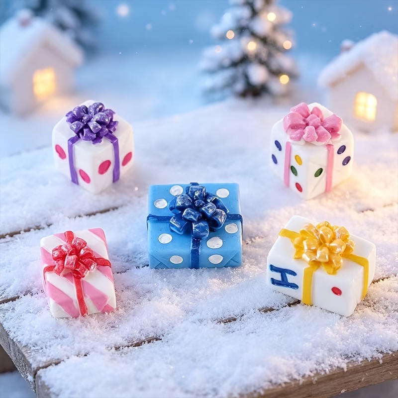 TEMU 5pcs Mini Gift Boxes Resin Ornaments Colorful Bow Boxes Miniature Landscape Decorations Garden Bonsai Scenery Additions Desktop Courtyard Small