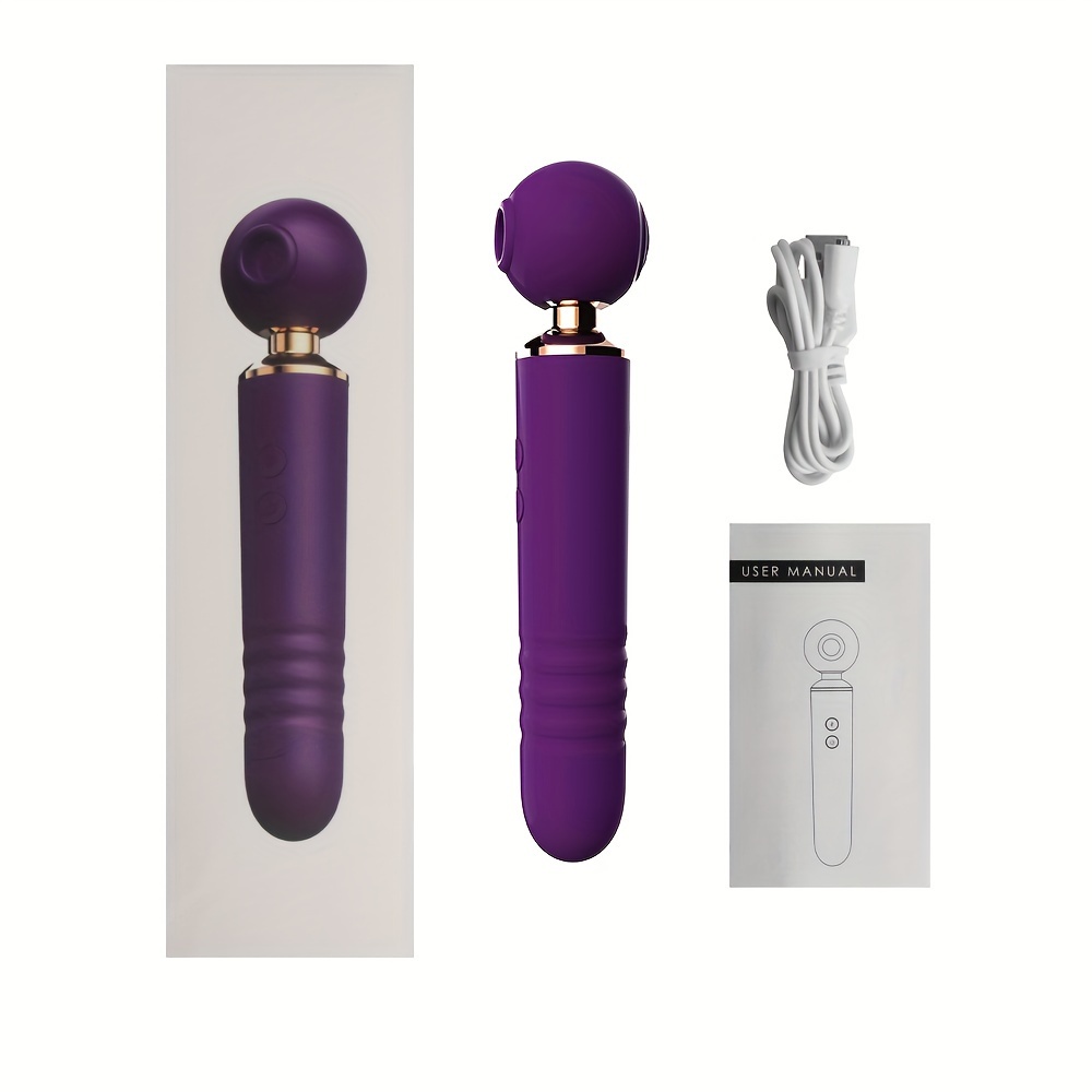 1pc av vibrator magic wand clitoral suction cup   massager g spot stimulation   vibrator 10 sucking modes 10 telescopic modes 10 tapping modes suitable for female   silicone material waterproof women   toys purple 8