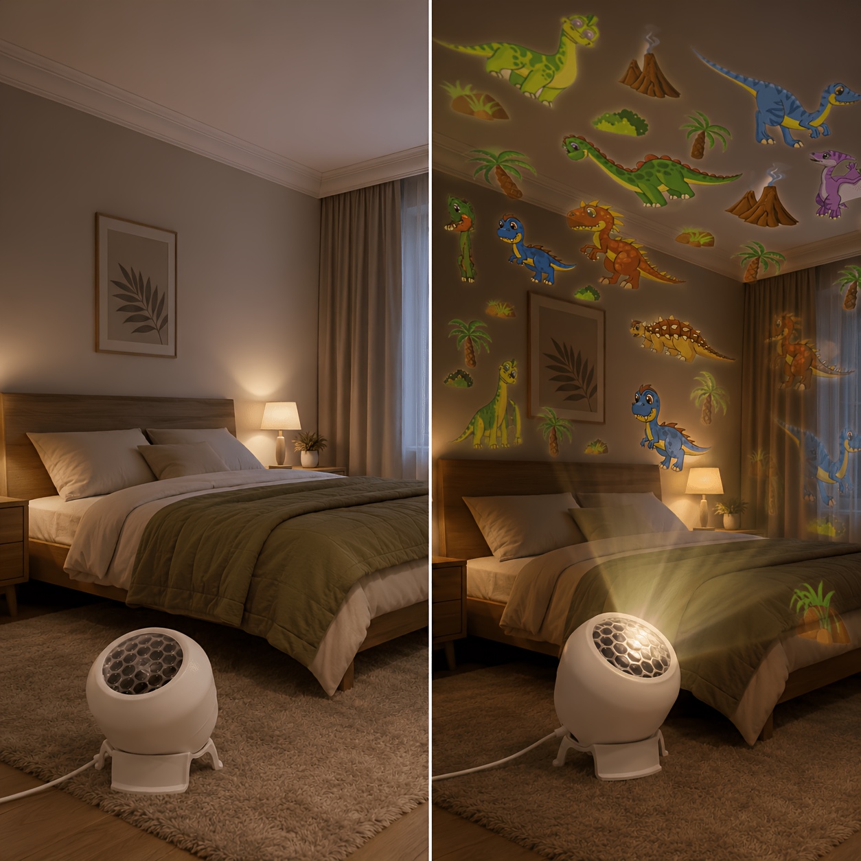 Dinosaur Themed Dynamic Projection Lamp, Dinosaur Forest Elements, USB Plug In, 360° Rotation for Dreamy Light Effects, Soft Light, Applicable to Bedroom, Living Room, Birthday Parties, an Excellent Gift