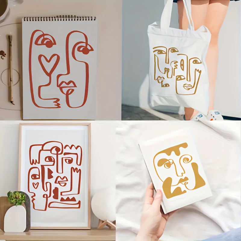 9pcs Picasso-Inspired Abstract Face Stencil Set, Reusable Art Templates