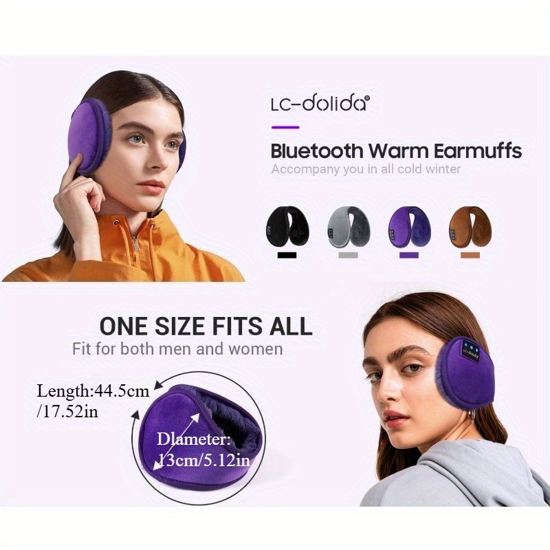LC-dolida Winter Ear Muffs & Wireless Headphones 2-in-1, Unisex Thermal Headphones with Noise Cancelling Mic, Wireless 5.4, USB-C Charging, 10H Playtime, Ergonomic Headband & Detachable Cable, for Outdoor Sports, Cycling, Skating