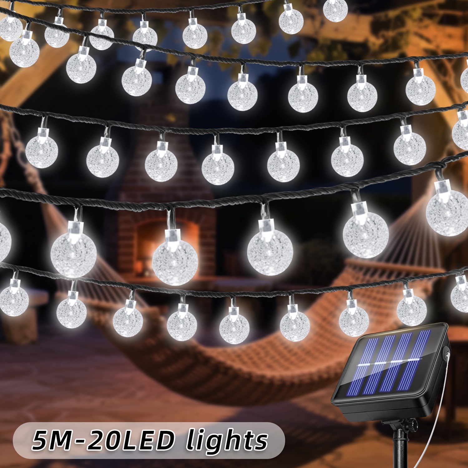 E-shop 100/50/20LED Solar-Hof-Lichterkette, 12/7/5m Solarleuchten mit Lichtsensor, Lichterketten mit 8 Beleuchtungsmodi, IPX4, für Höfe, Gärten,