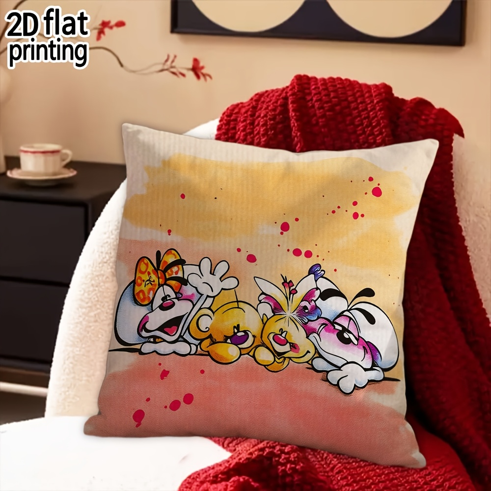 TEMU 2d Flat Printing Not 3d Pillowcase, Cartoon Animal, Warm And Cute Pattern Square Pillowcase Without Pillow Insert, Suitable For Bedroom, Sofa