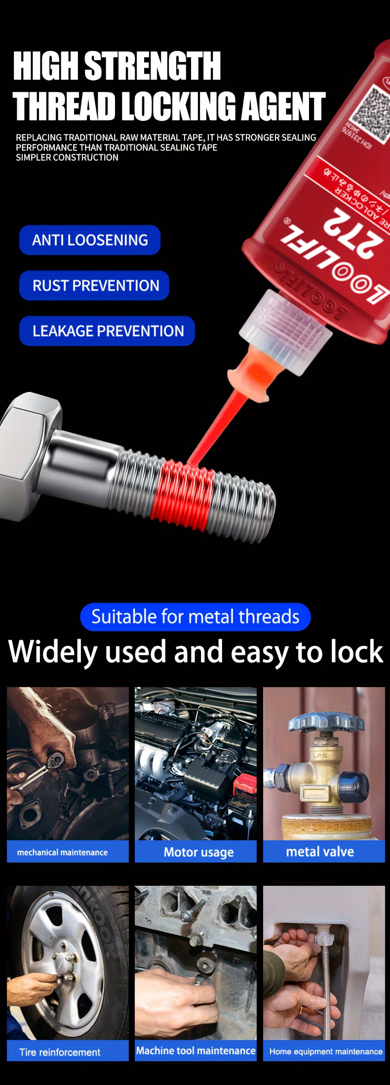 50ml Highstrength Threadlocker 272 Screw Adhesive, Anaerobic, Heat Resistant & Antislip