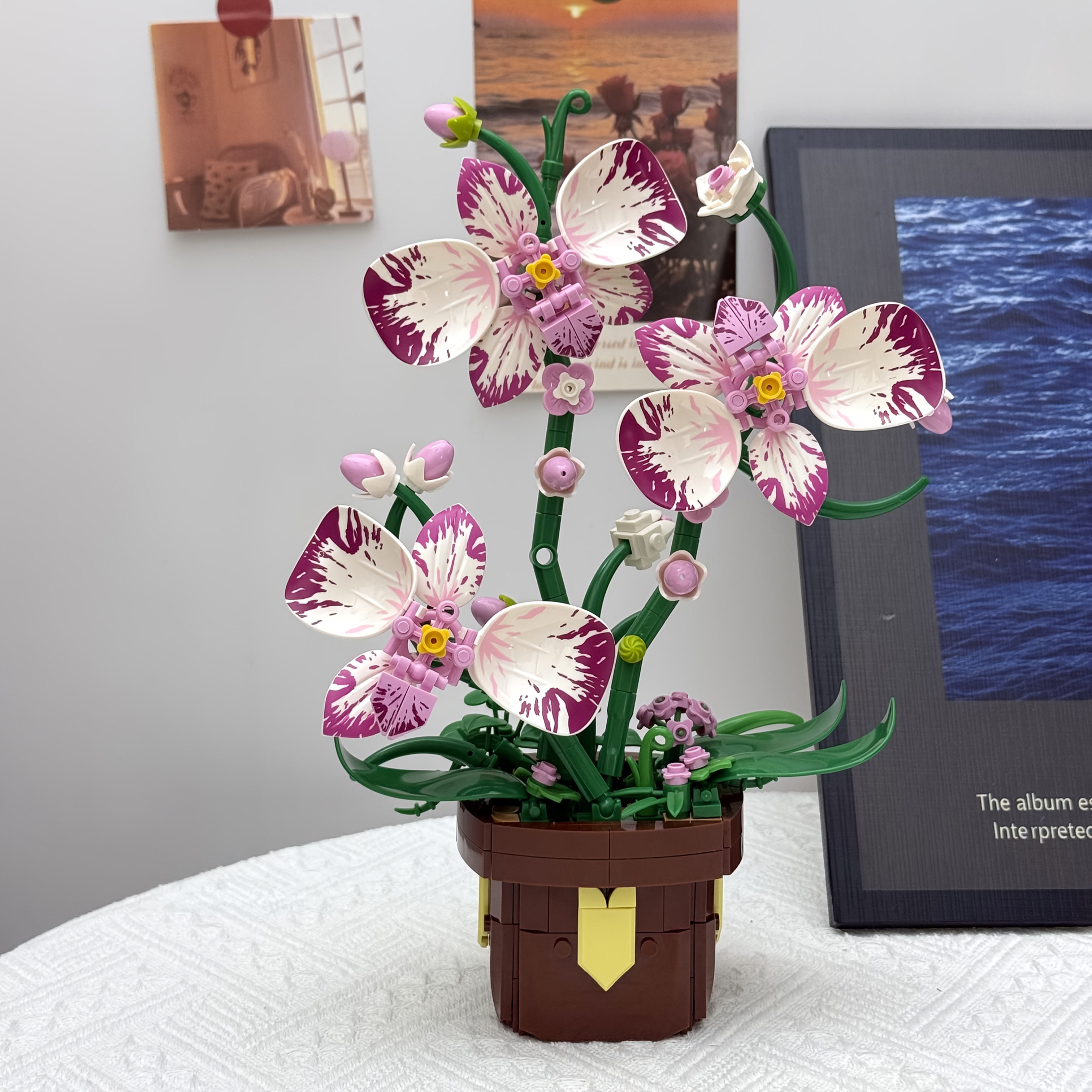 Image of 320+pcs Phalaenopsis Orchid Building Block Flower Assembly Bonsai, Trendy Desktop Ornament, Home Desktop Decoration, Creative Gift For Valentine's Day, Mother's Day, And Birthdays